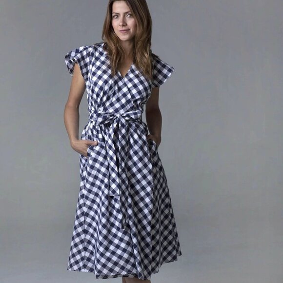 Hope & Henry Women's Short Sleeve Wrap Dress Size 10 Navy - Picture 1 of 6